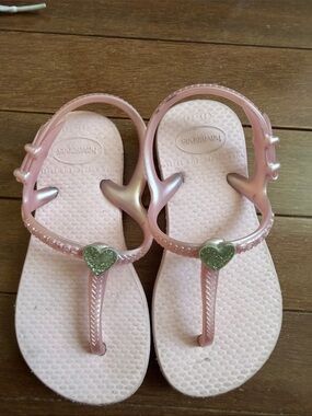 Girls' Pink Glitter Heart Havaianas Sandals